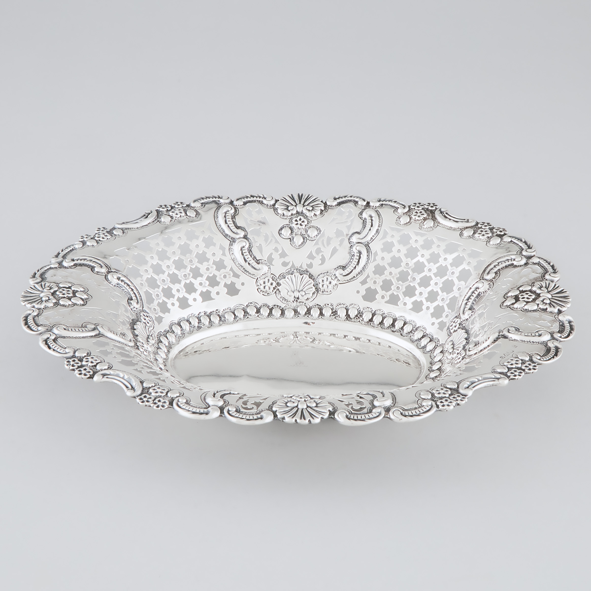 Appraisal: Edwardian Silver Pierced Oval Basket George Nathan Ridley Hayes Chester