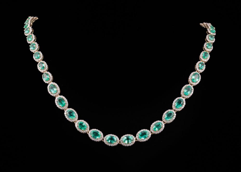 Appraisal: kt Yellow Gold Emerald and Diamond Necklace prong set oval