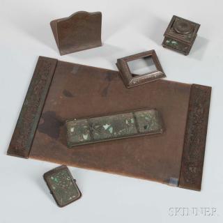 Appraisal: Six Tiffany Studios Desk Items Art glass bronze New York