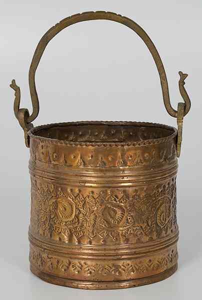 Appraisal: Brass Bucket Continental a brass bucket with forged detail and