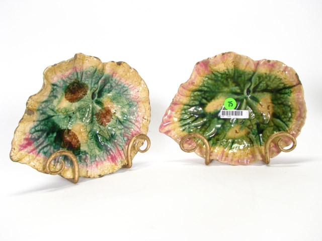 Appraisal: Two Etruscan Majolica leaf plates some damage on fluted edge