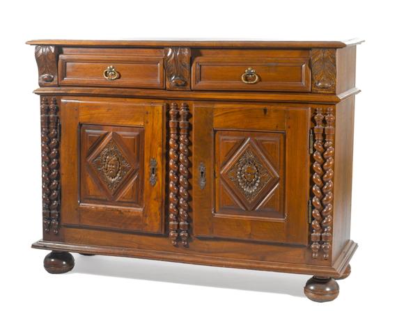 Appraisal: SIDEBOARD Baroque style th cent Carved walnut Brass mounts x