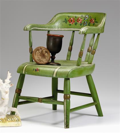 Appraisal: Painted and decorated child's captain's chair mid- th century With