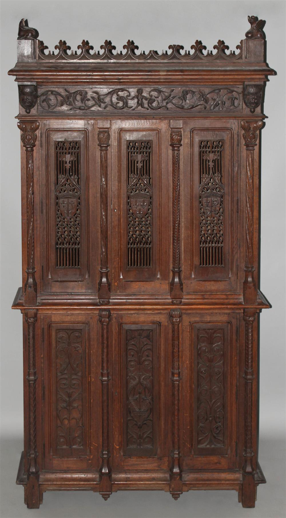 Appraisal: GOTHIC REVIVAL OAK CABINET ON CABINET late th early th