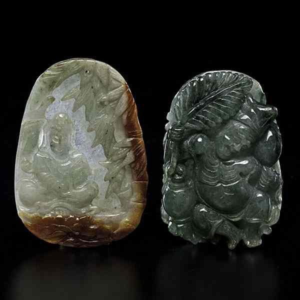 Appraisal: Chinese Jade Pendants Chinese Two jade pendants one in celadon