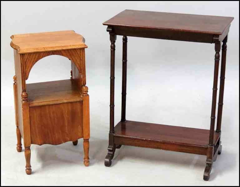 Appraisal: MAHOGANY SINGLE DRAWER OCCASIONAL TABLE Together with an oak two-tier