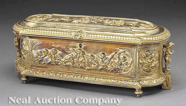 Appraisal: An Antique Louis XVI-Style Gilt Jewelry Casket th c stamped