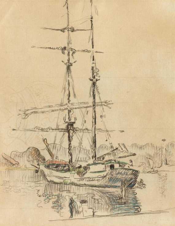 Appraisal: SIGNAC PAUL Paris Saint-Tropez Bateau au port Coloured crayon on