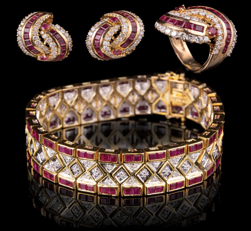 Appraisal: Group of kt Yellow Gold Baguette Ruby and Diamond Jewelry