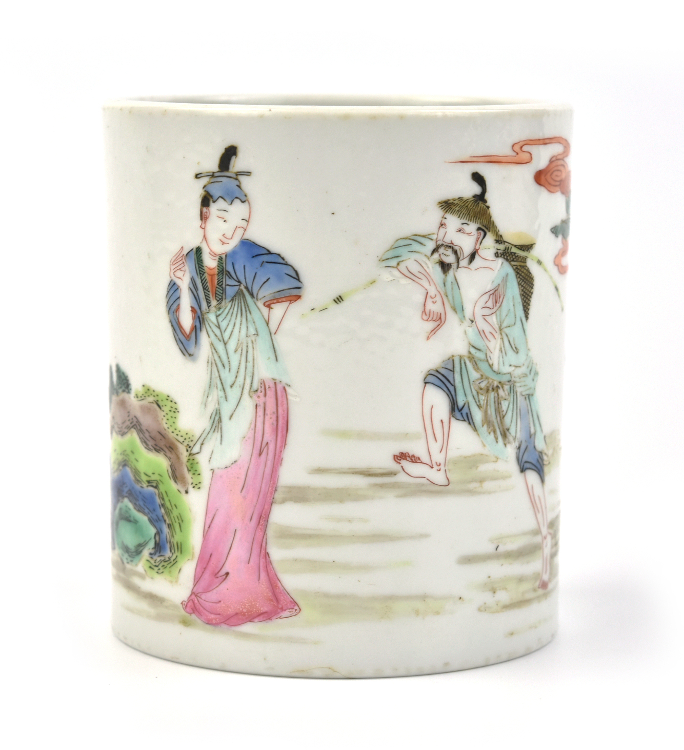 Appraisal: Chinese a famille verte brushpot painted with rockwork figures banana