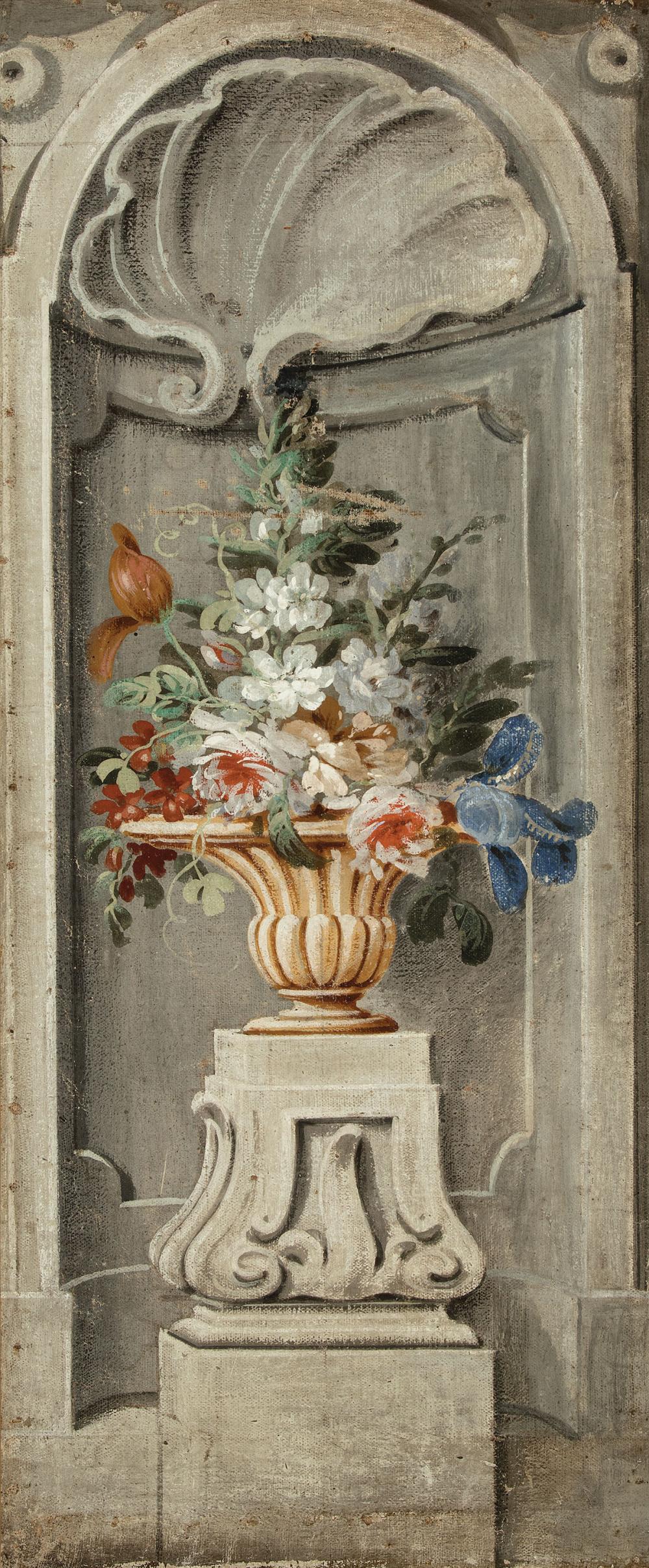 Appraisal: Pair of Decorative Continental Paintings of Urns with Flowers in