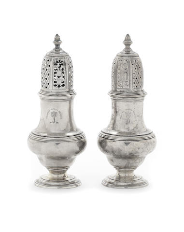 Appraisal: A pair of George II Scottish silver casters by Robert