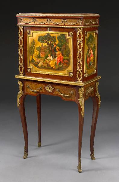 Appraisal: A Louis XV style gilt bronze mounted mahogany secretaire a