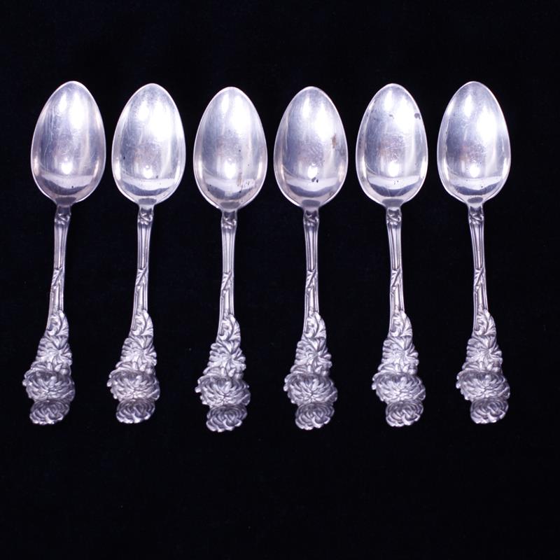 Appraisal: Blackington set of six Sterling Silver Chrysanthemum design teaspoons Troy