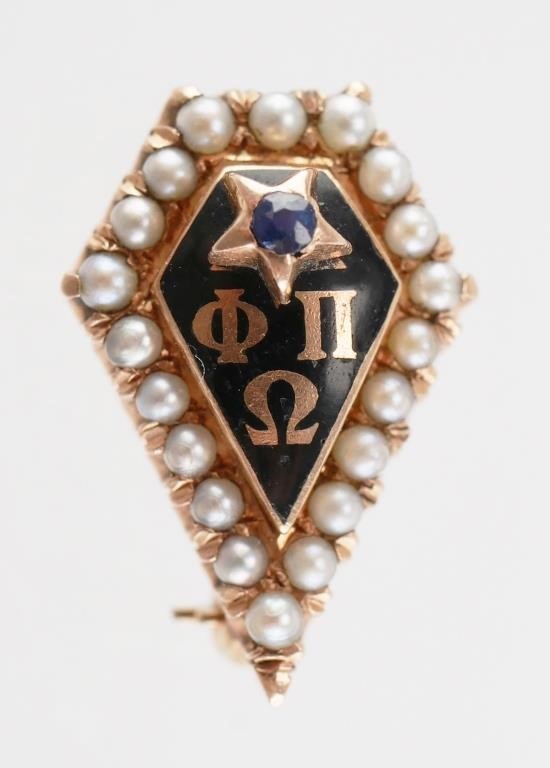 Appraisal: K yellow gold Phi Omega Pi Greek sorority pin badge