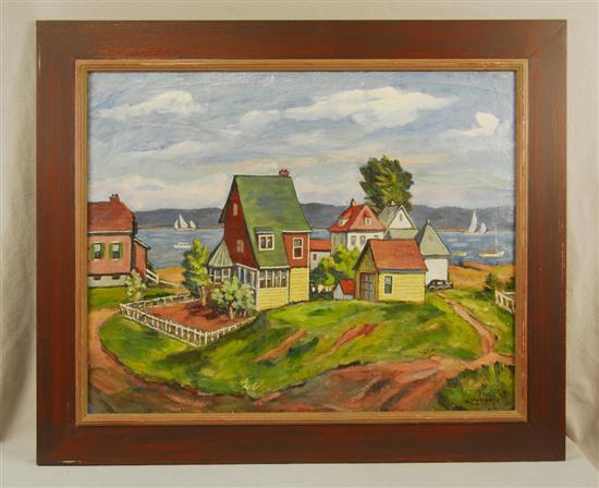 Appraisal: MARKO VUKOVIC Yugoslavian American - VILLAGE BY THE SEA oil