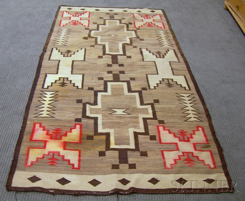 Appraisal: Large Navajo Rug red brown and white in geometric pattern