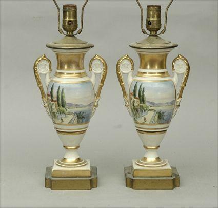 Appraisal: Pair of Paris Porcelain Two-Handled Vase Lamps