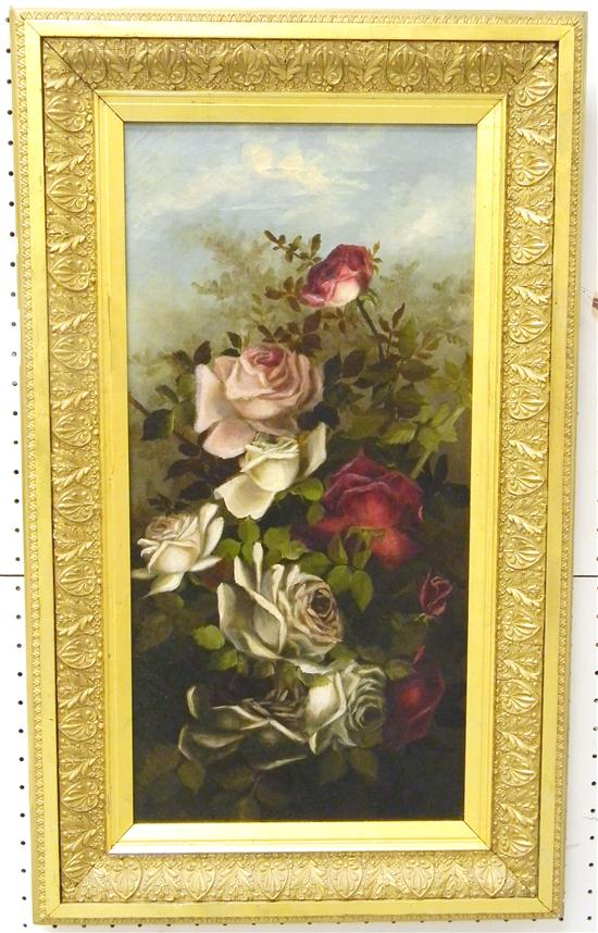 Appraisal: Unsigned oil on canvas depicting roses ss '' h x