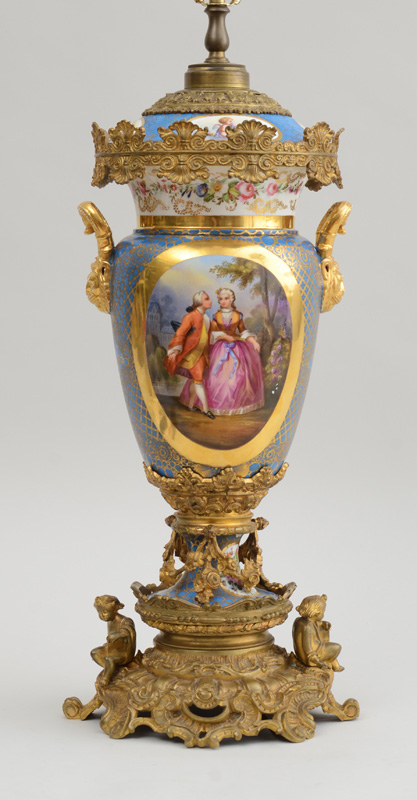 Appraisal: NAPOLEON III GILT-METAL-MOUNTED PICTORIAL PORCELAIN VASE AND COVER MOUNTED AS