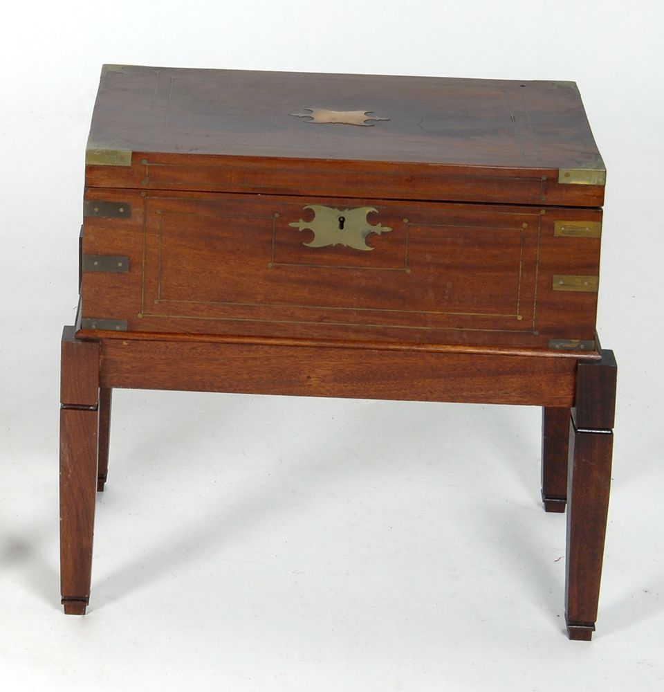 Appraisal: ANTIQUE ENGLISH BRASS-BOUND LAP DESK th CenturyIn bleached mahogany Felt-covered