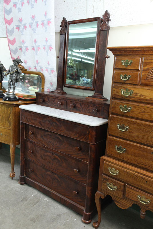 Appraisal: DRESSER WITH MIRROR Flame grain mahogany veneer having a mirror