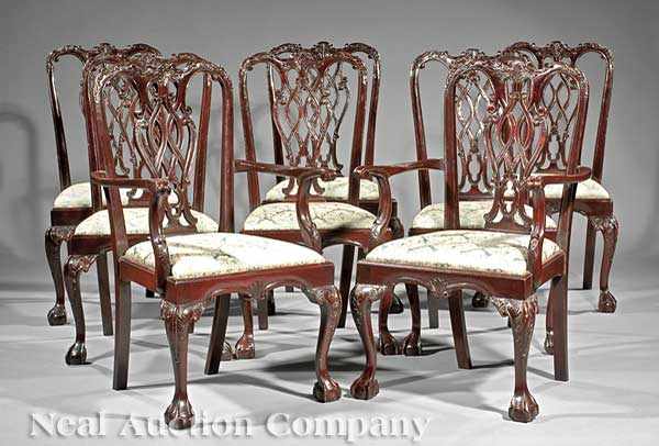 Appraisal: A Set of Eight George III-Style Carved Mahogany Dining Chairs