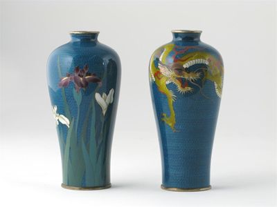 Appraisal: Two Japanese cloisonn vases both with a silver foil scrolling