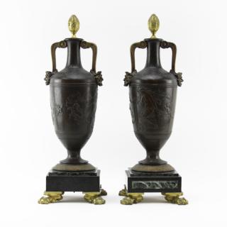 Appraisal: Pair of th Century Neoclassical Bronze and Marble Urns Pair