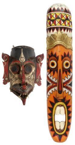 Appraisal: lot of Hand-painted and carved wood masks including long mask