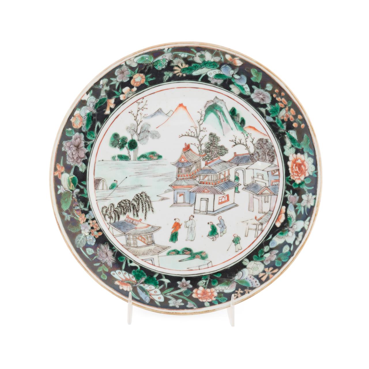 Appraisal: CHINESE FAMILLE NOIR PLATE Chinese Famille Noir plate centering a