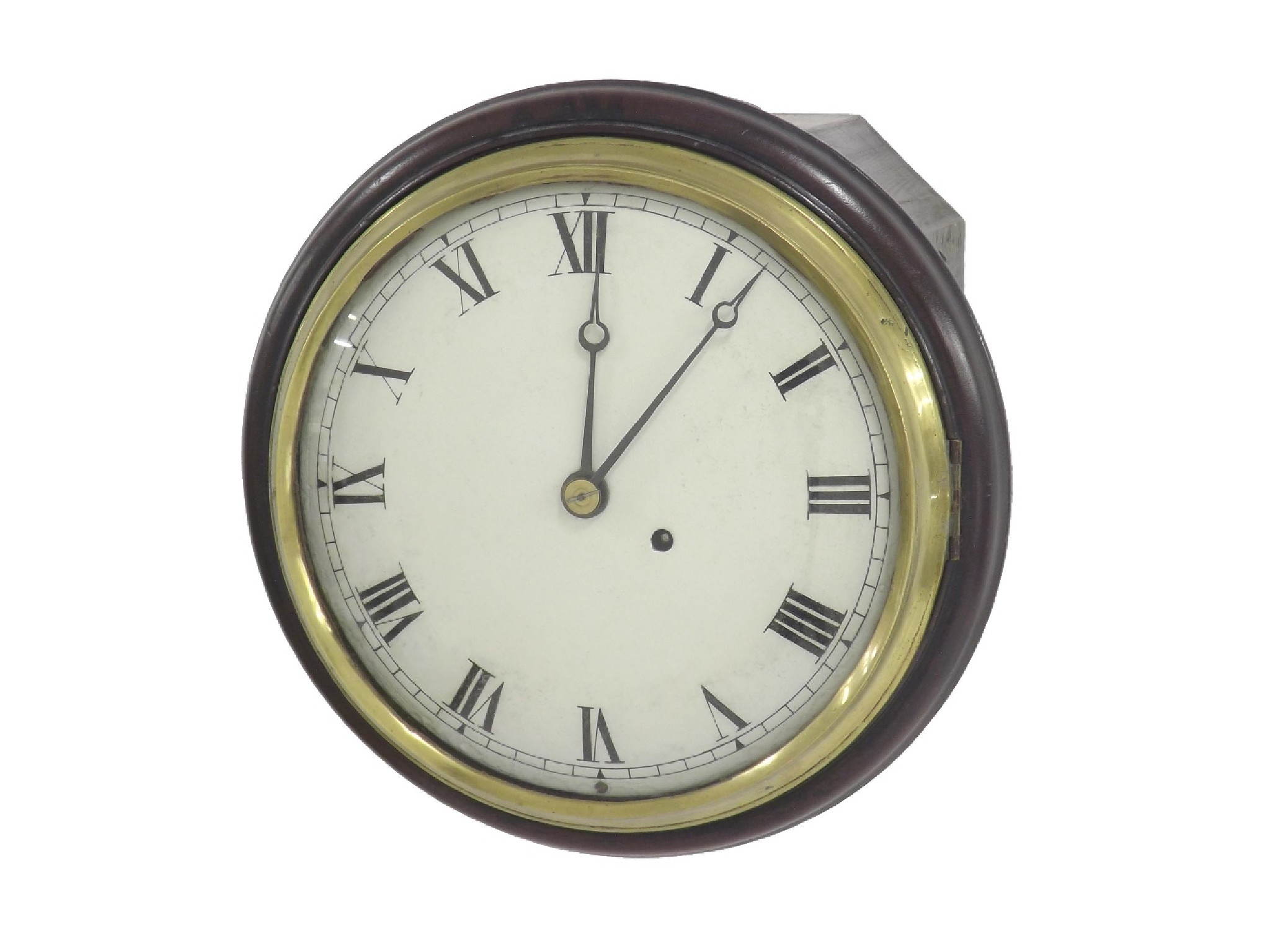 Appraisal: Mahogany single fusee convex dial wall clock within a turned