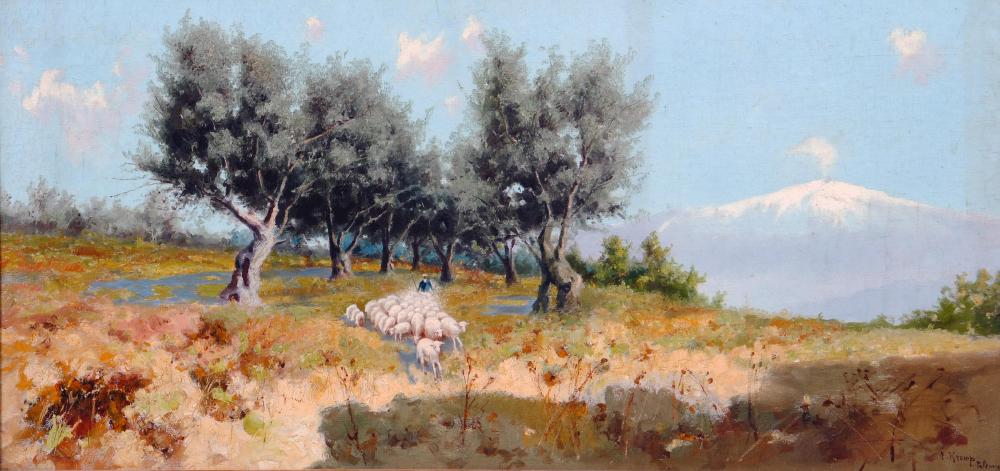 Appraisal: ERMINIO KREMP Italian - Rural Scene with Shepherd and Flock