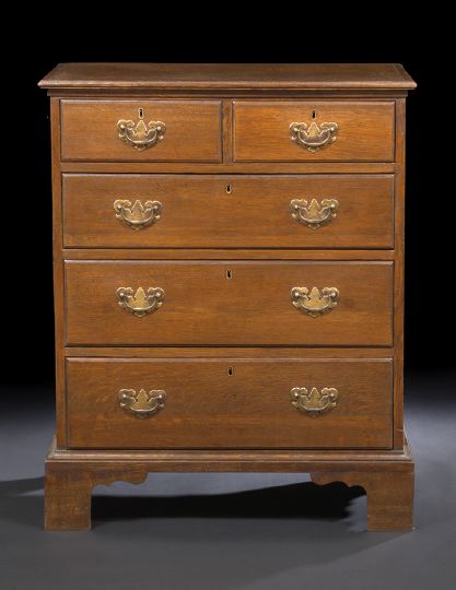 Appraisal: George III-Style Oak Chest the banded rectangular top above a