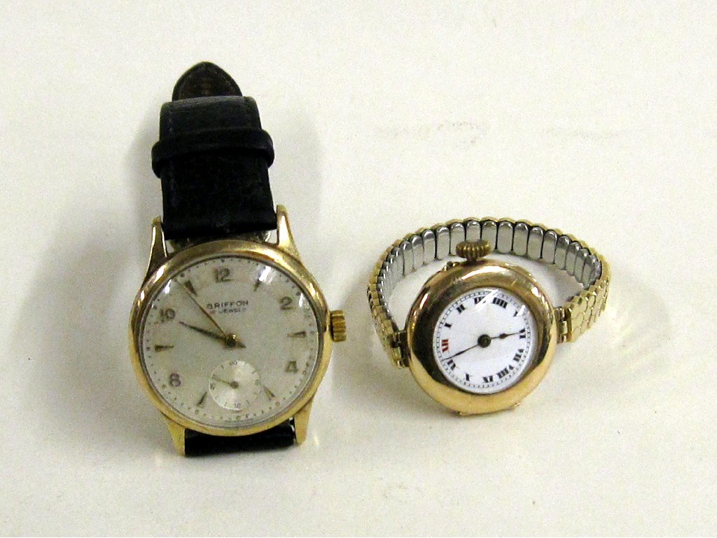 Appraisal: Lot comprising gents ct gold Griffon wrist watch on leather