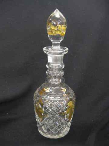 Appraisal: Cut Crystal Decanter etched grapes with golddecor diamond cutwork ''