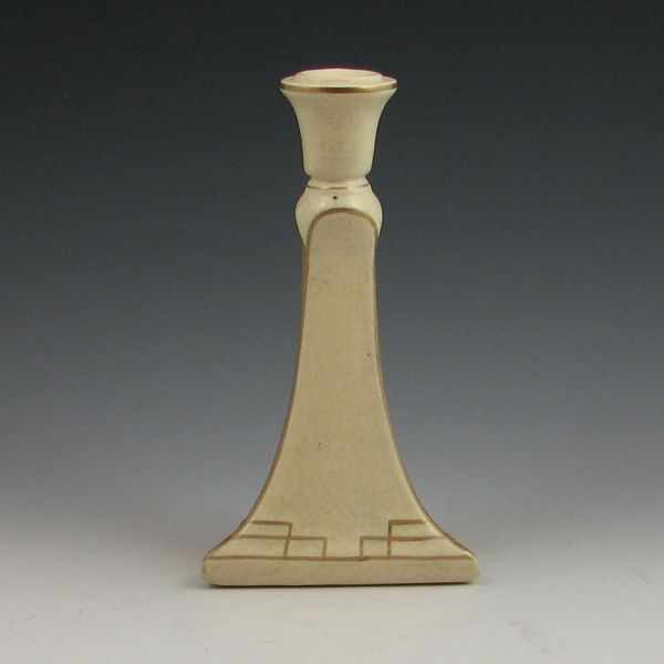 Appraisal: Roseville gold-traced Creamware candlestick Unmarked Minute bruise to one corner