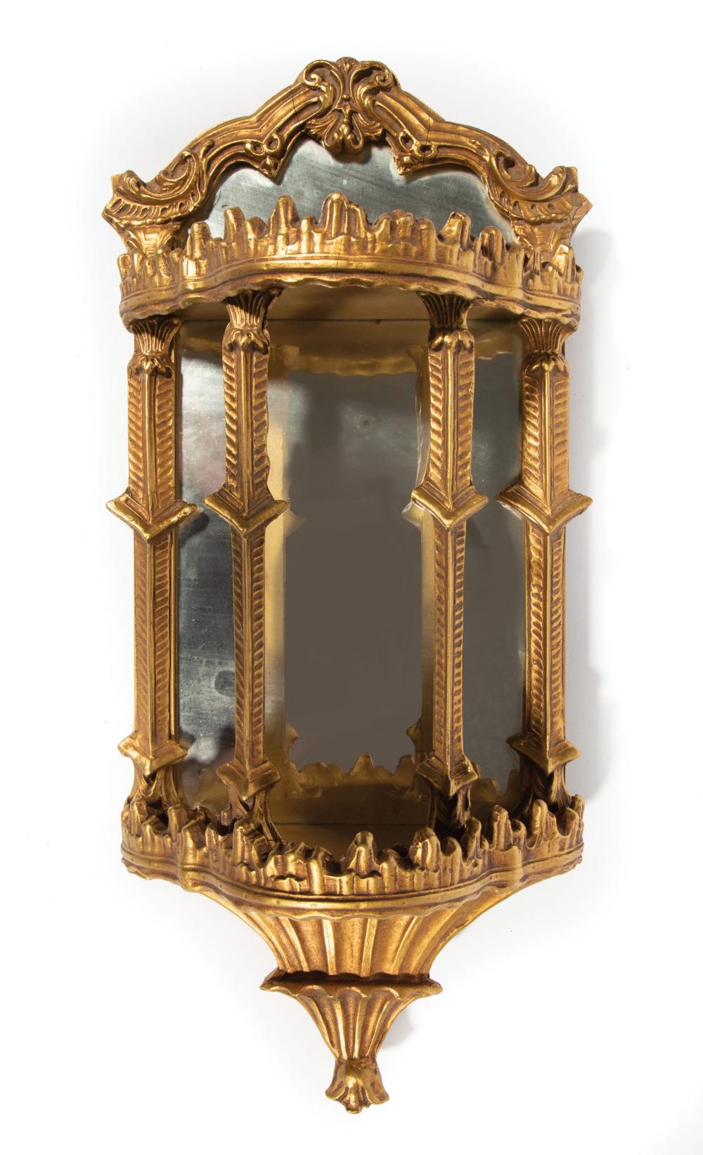 Appraisal: Pair of Chinese Chippendale-Style Giltwood Mirrored Niches h in w