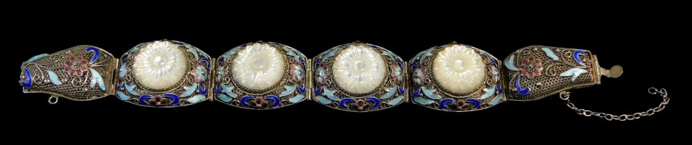 Appraisal: JEWELRY Chinese sterling silver cloisonne bracelet filigree style with box