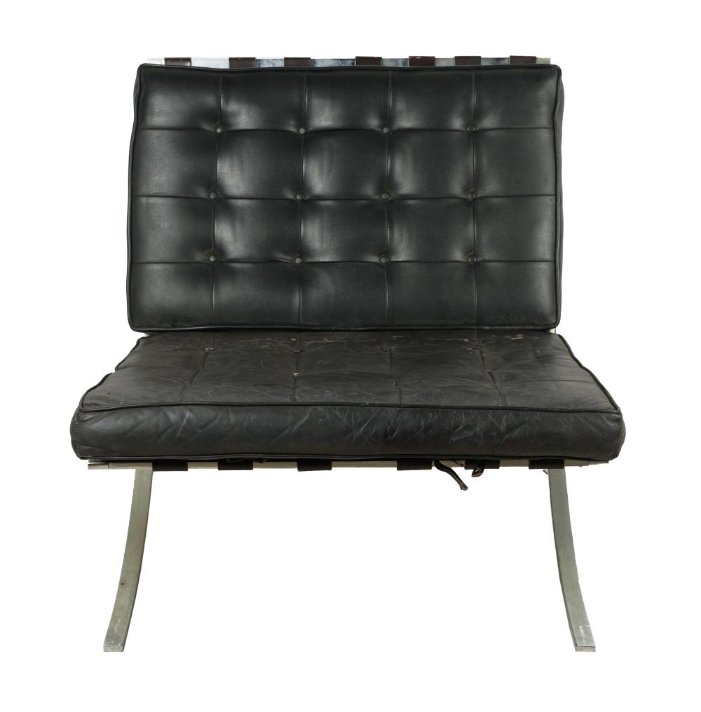 Appraisal: INDUSTRIA ARGENTNA CHROME LEATHER 'BARCELONA' CHAIRsigned to underside of leg