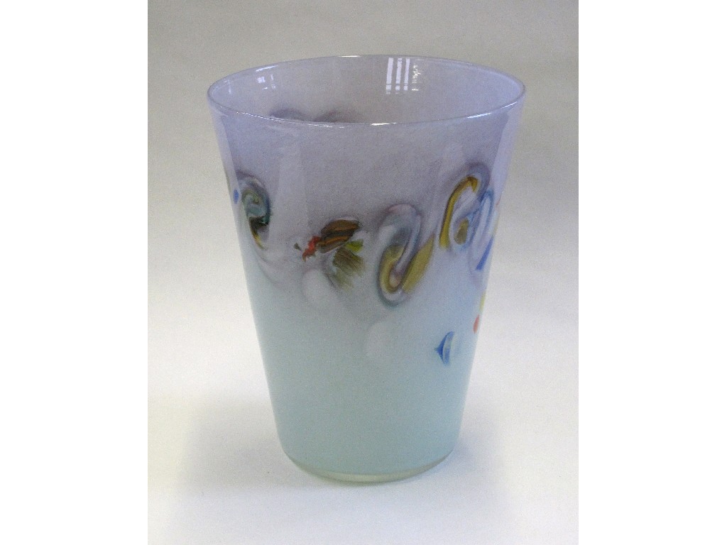 Appraisal: Strathearn glass bucket vase with multicoloured swirling decoration