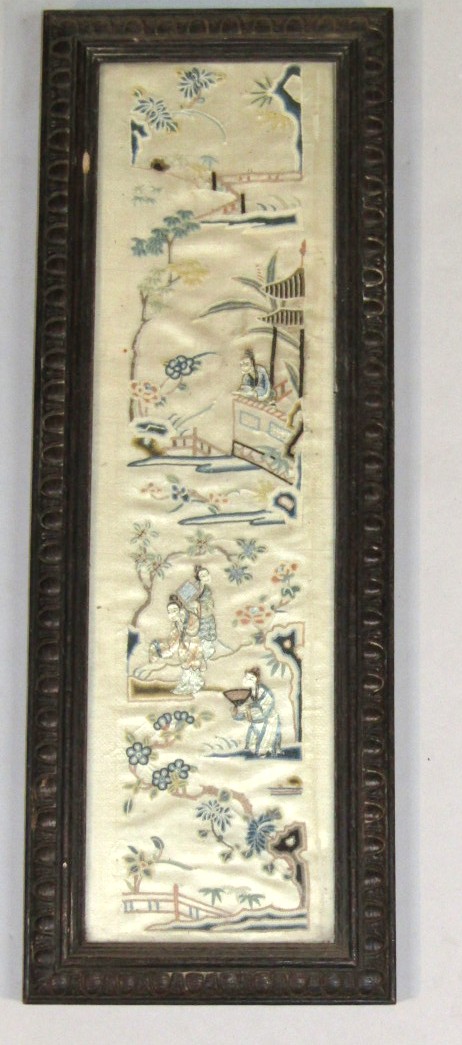 Appraisal: A Chinese Qing silk work panel decorated in colours with