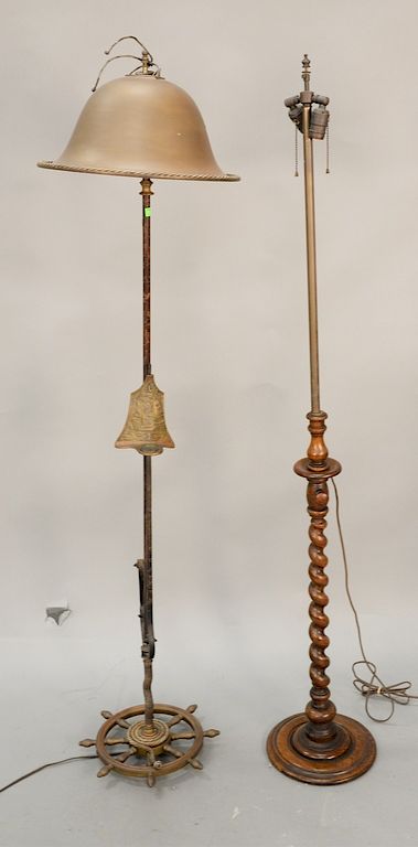 Appraisal: Two floor lamps one adjustable oak one brass and copper