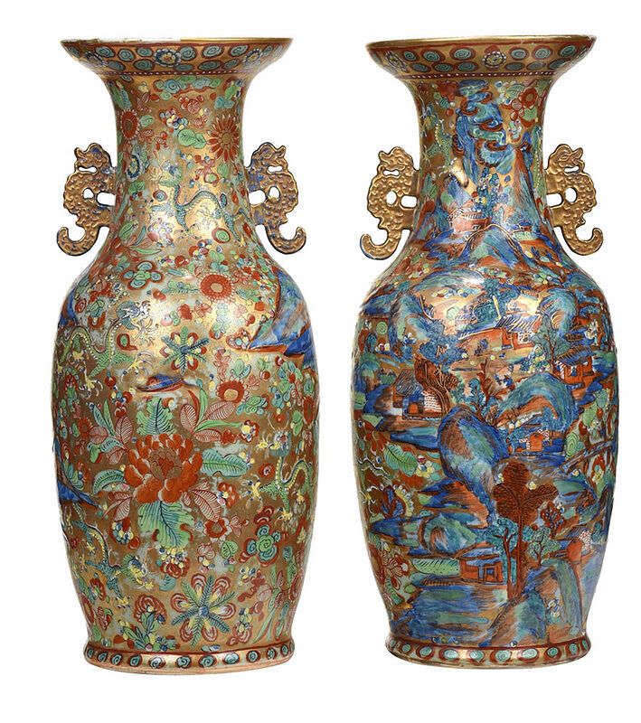 Appraisal: Pair of Tall Chinese Porcelain Dragon Vases multiple dragons in