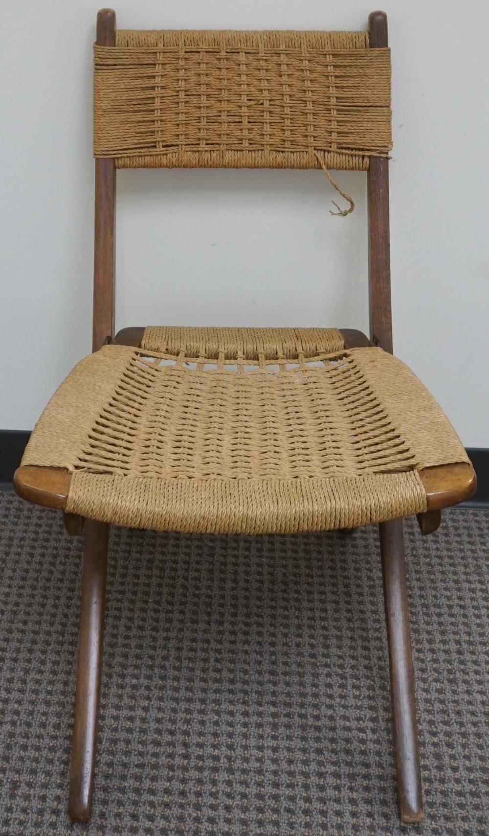 Appraisal: HANS WEGNER STYLE MID-CENTURY MODERN TEAK ROPE FOLDING CHAIRHans Wegner