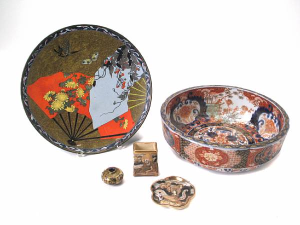 Appraisal: A Japanese Imari bowl together with three miniature Satsuma style