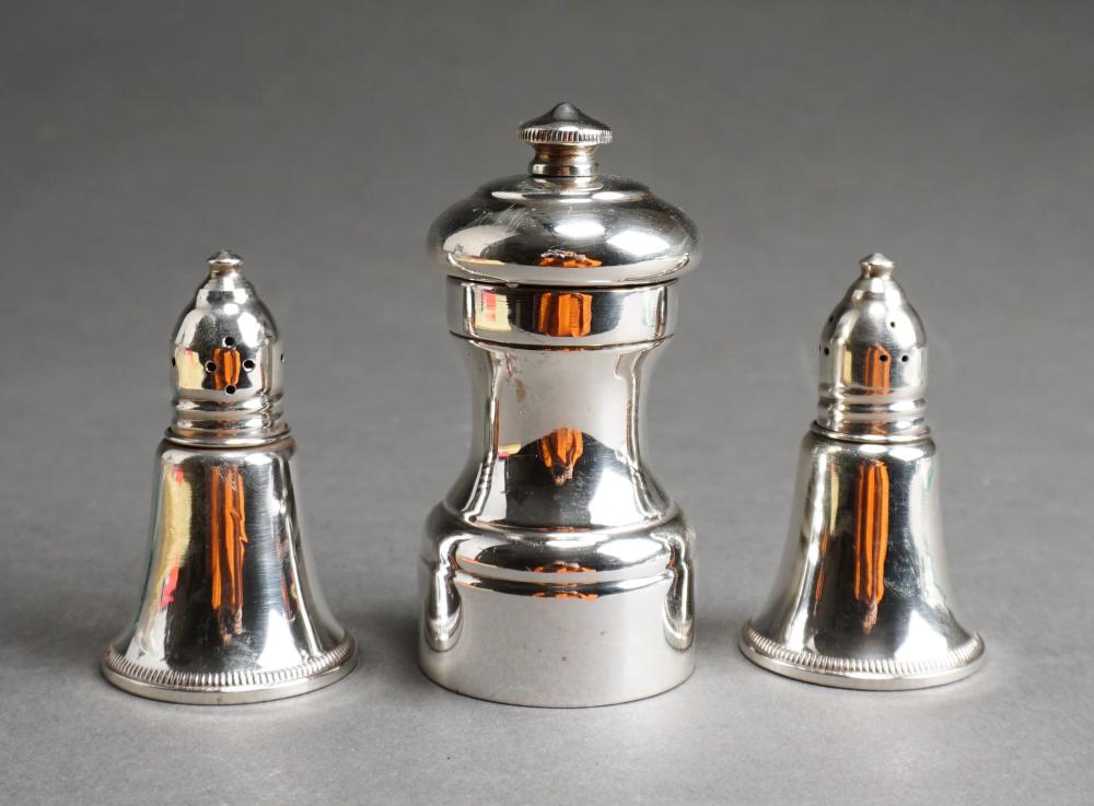 Appraisal: Pair Sterling Silver Mounted Shakers and Pepper Mill