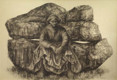 Appraisal: CHARLES WHITE - General Moses Harriet Tubman Chinese ink on