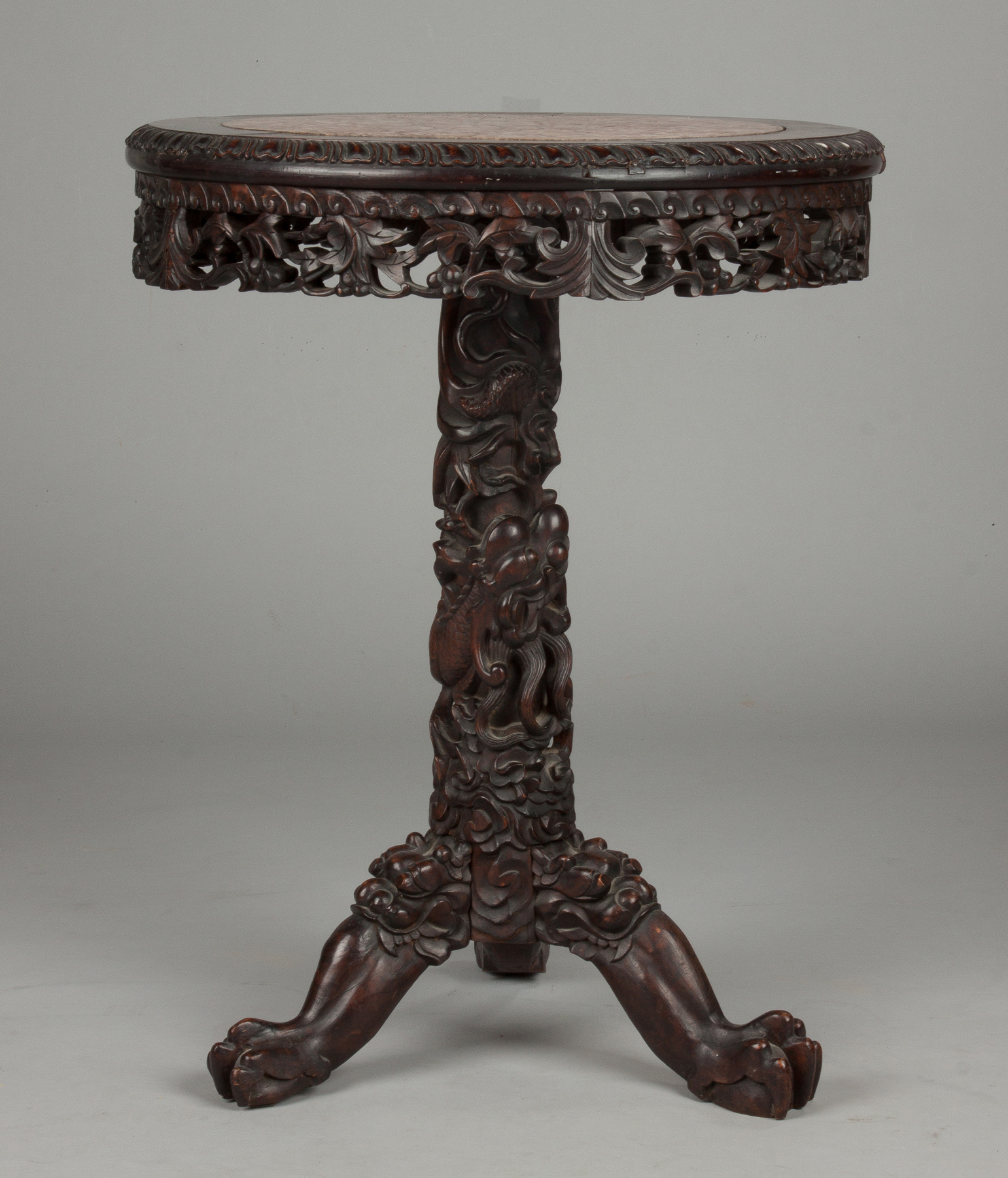 Appraisal: Chinese Carved Hardwood Stand Late th cent With inset soapstone