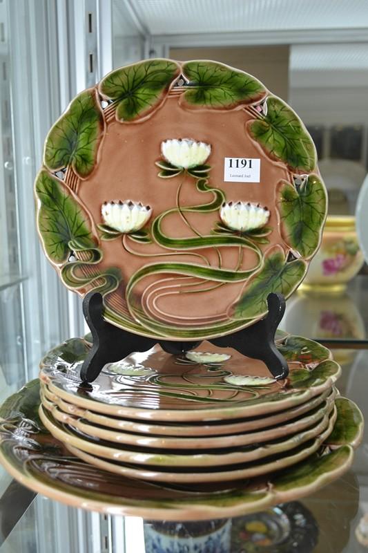 Appraisal: GERMAN MAJOLICA DESSERT SET FOR SIX